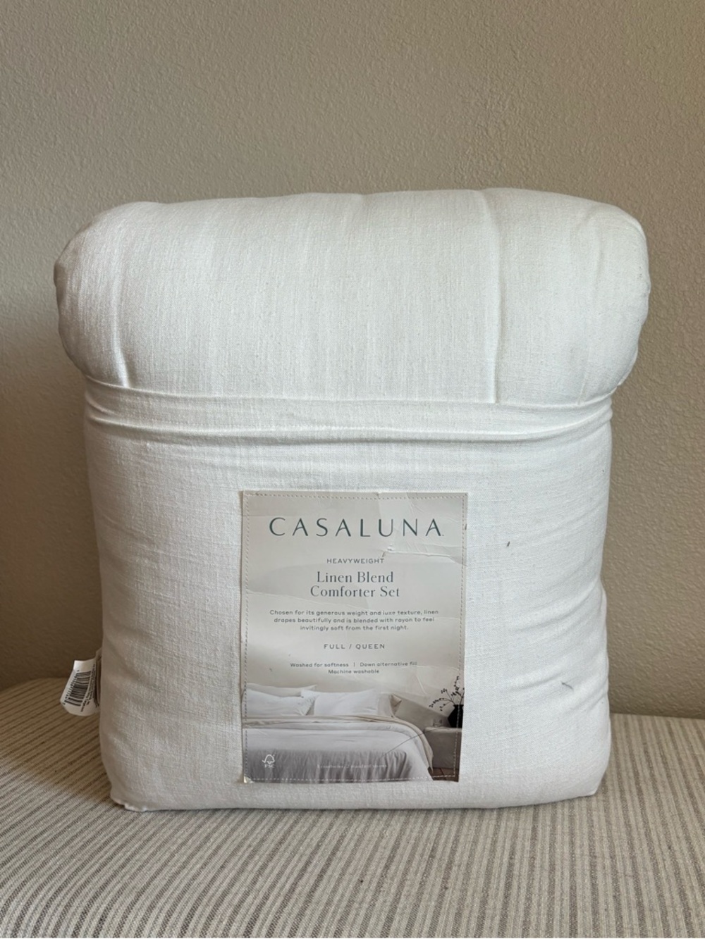 NWT Full/Queen Heavyweight Linen Blend Comforter & Sham Set White - Casaluna